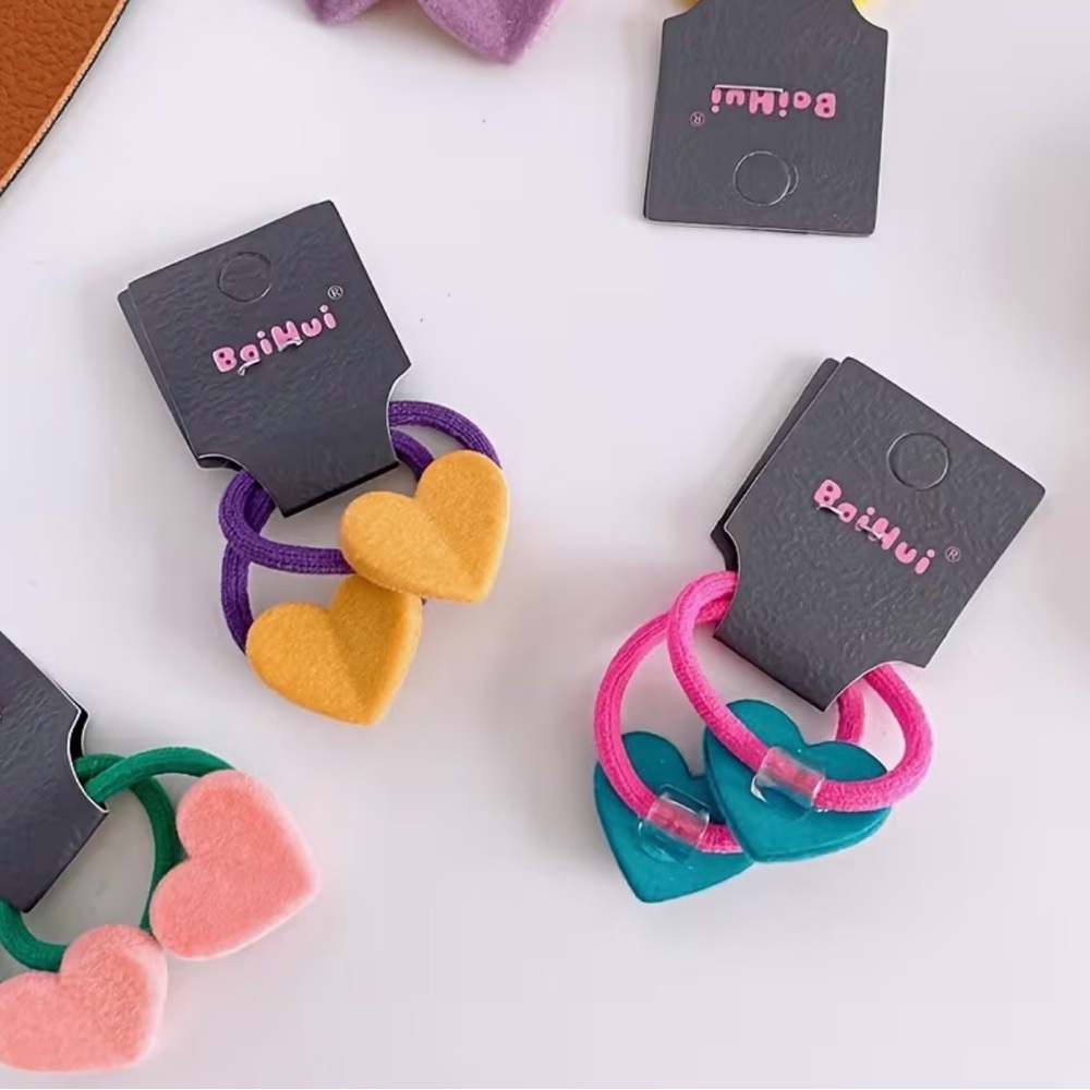 Colorful Heart Hair Tie Collection Set of 10 - Picture 6 of 6